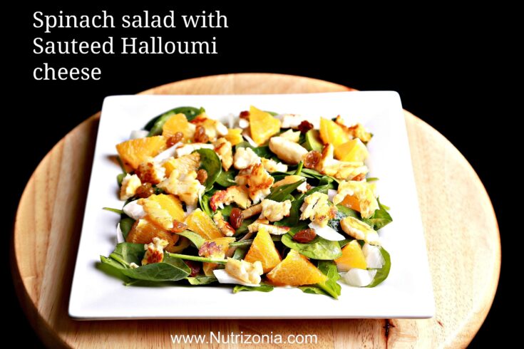 Spinach salad with Sauteed Halloumi cheese